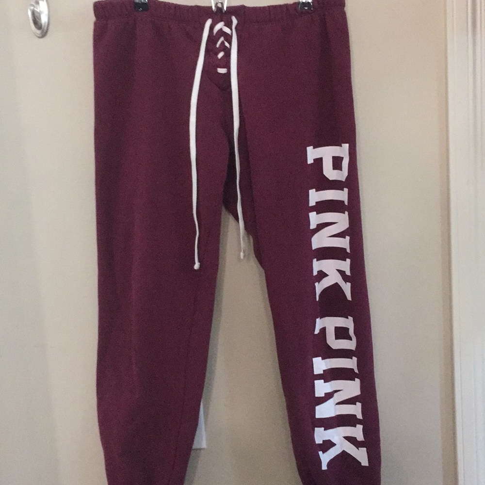 PINK Cuffed Maroon Sweatpants - Picture 1 of 3